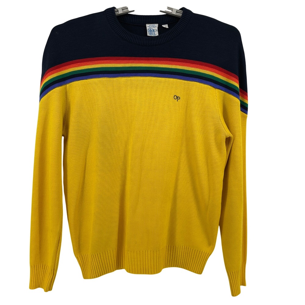 VTG 80s Ocean Pacific Op Rainbow Stripe Sweater Large Stranger Things Surf Retro - Picture 2 of 12